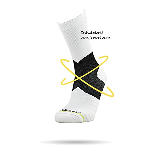 ROLLO SOCKS Team 5.0 White - Laufsocken mit gezielter Kompression Running Sprunggelenk stützend Bandage Fußgelenk Sportsocken Für jeden Sport geeignet Größe S (36-39)