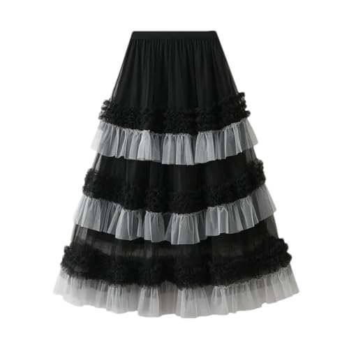 Fashion Tulle Pleated Long Skirts for Women High Waist Ruffle Patchwork A-Line Cake Skirt