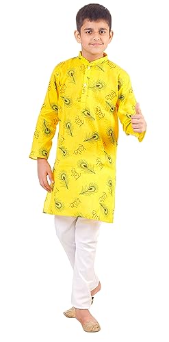 Image of Regular Fit Casual & Ethnic Wear Solid Lightweight Boy's Cotton Kurta Pyjama Set