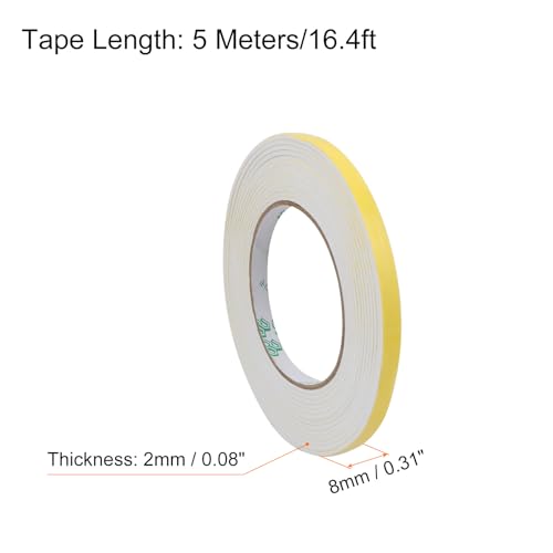 Image of Single-Sided Foam Tape Self Adhesive, [for Home Fixtures, Daily Use] - 8mm x 2mm / 5m / White, Yellow / 1Pcs