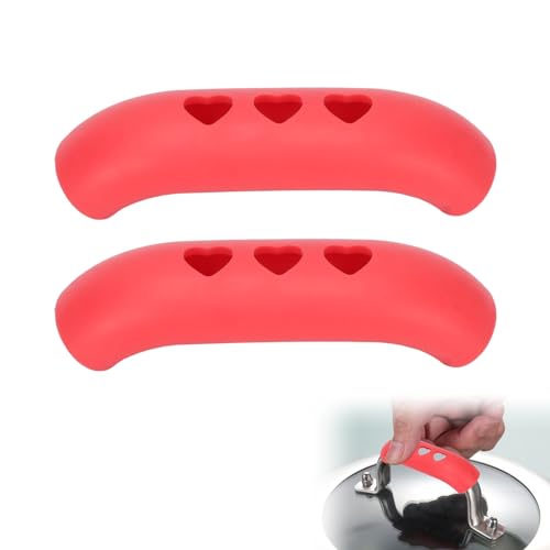 Dioche 2Pcs Silicone Assist Handle Holder Grip, Heat Resistant Non Slip Pot Grip Handle Sleeve, Easy Install with Cast Iron, Frying Pans, Skillets, and More (Red)