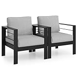 Solaste Patio Furniture Metal Armchair,2 PCS All-Weather Aluminum Garden Outdoor Contemporary Sofa Chair with Cushions, Light Grey