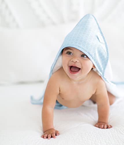 Image of SwaddleDesigns Cotton Terry Velour Hooded Towel for Baby /Toddler, Absorbent with Satin Trim, Absorbent with Satin Trim, Pastel Blue Mini Mod Circles