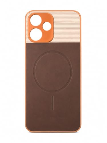 Image of Bintage Dual-Leather Mac Safe Design Phone Case| Soft Touch Finish | Full Camera Protectection Back Cover Compatible for REDMI 12 4G - White & Choco Brown