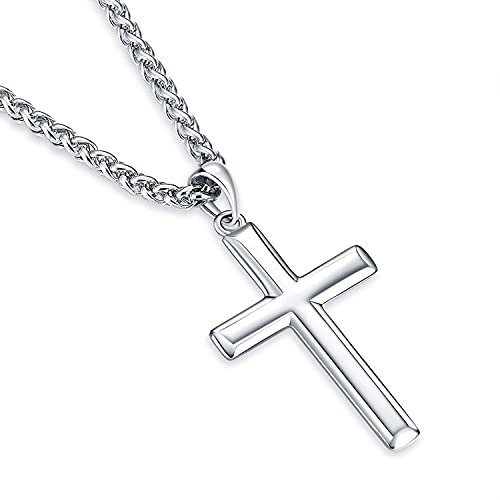 Rnivida Cross Necklace for Men, 925 Sterling Silver Cross Pendant Necklace with Stainless Steel Chain