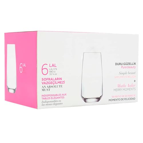 Tradineur 6 verres modèle Lal 48 cl en verre résistant, lavable au lave-vaisselle, 6 pièces au total