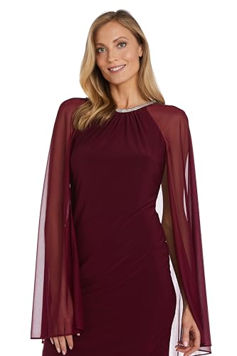 Image of R&M Richards Women's Knee-Length Glitter Sequin Lace Dress W /Sheer Asymmetric Poncho Overlay | Evening Cocktail Attire