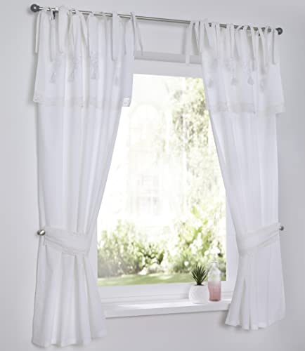 Rideau Campagne Romantique Chic Camille Blanc, Coeurs, Dentelle, Hauteur 145 cm, Largeur 90 cm (1 Piece)