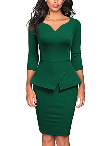 Miusol Women's V-Neck Ruffle Style Cocktail Party Pencil Dress(Large, Dark  Green) at Amazon Women's Clothing store