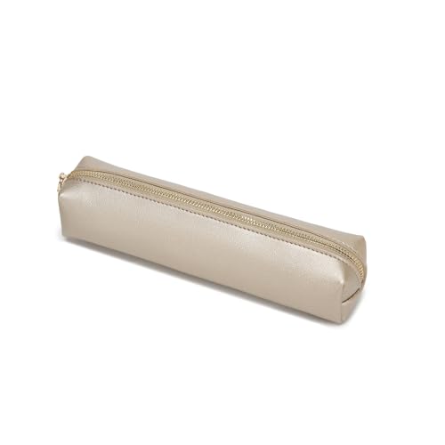 Image of Faux Leather Color Pencil Case Multifuncional and Simple with Zipper for School (Pearl White Tea)