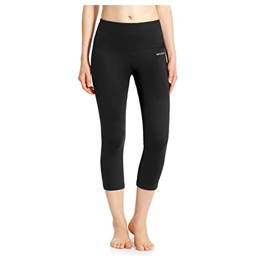 BALEAF Women's High Waisted Yoga Capri Leggings Tummy Control Non See-Through Fabric Black Size L