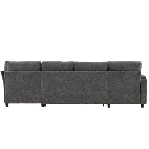 Image of ERYE 110-Inch U-Shaped Left Facing Sleeper Sectional Sofa Chenille Upholstered Corner Convertible Pull Out Sleeper Sofabed with Cupholders,Armrests Storage and USB Ports