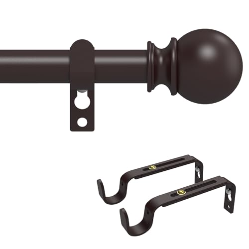 Curtain Rods for Windows 28 to 48 Inch, 5/8 Inch Heavy Duty Decorative Curtain Rod with Ball End Caps, Adjustable Brackets. Easy to install. Brown.
