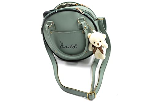 Image of Sling Bag for Women & Girls Stylish Crossbody One Side Purse Sling Bag Closure & Adjustable Strap with teddy Keychain and zip round bag