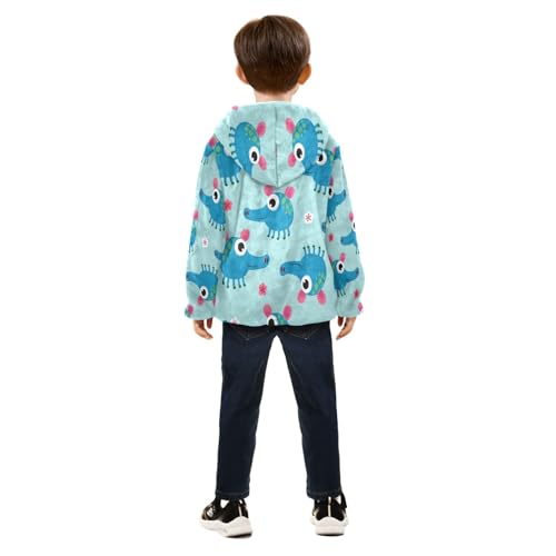 Blue Creatures Pig with Flowers Toddler Fleece Jacket Girl Boys Hooded Fleece Jacket Coat Warm Outwear Zip-up 3-10T4