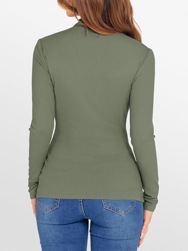 ANRABESS Women's Lettuce Trim Mock Neck Long Sleeve Tops 2026 Casual Dressy Ribbed Knit Slim Fit Tee Shirt Fall Layer Outfits Sage Green X-Small — view 6