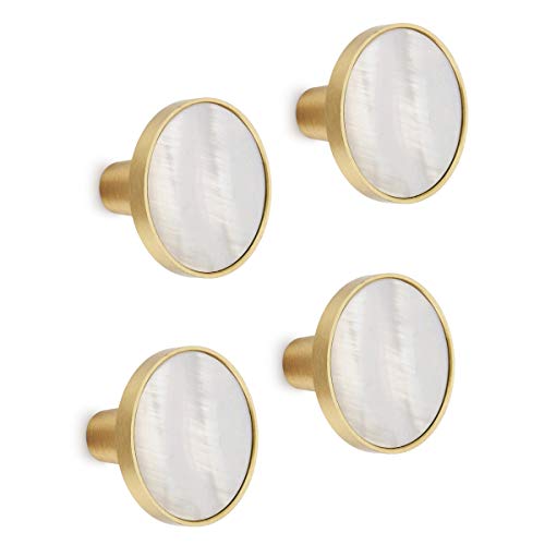 Preisvergleich Produktbild DOKOT 4 Stück Messing Schrankknöpfe Schubladenknöpfe Dekorative Möbelknöpfe Möbelgriff Kleiderhaken Garderobenhaken 32mm Perlmutt