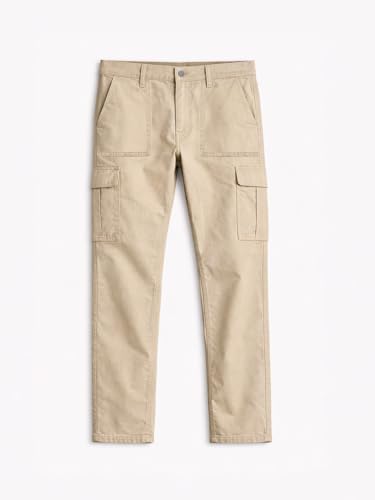Image of The Souled Store Solids: Men and Boys Cotton Blend Straight Fit Cargo Jeans Jeans for Men Regular Fit Mens Free Pants Comfortable Stretchable Trousers Formal Buttoned Waist Casual Vintage