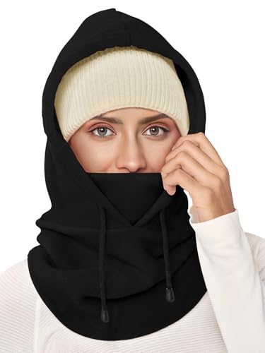 Yousify Fleece Balaclava Ski Mask for Men Women Cold Weather Windproof Thermal Face Mask Neck Warmer Scarf Helmet Hood Black
