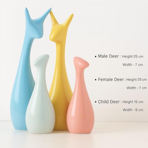 Xtore® Home Decor Lucky Deer Family Statue Piano Finish Ceramic Figures - (Set of 4, Multicolor)