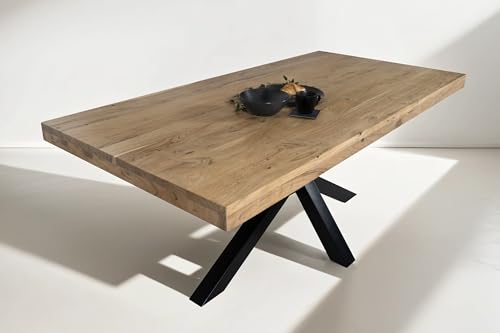 SAM Esstisch 240 x 100 cm Rio, Esszimmertisch naturfarben, Akazienholz massiv, Spider-Gestell aus Metall Schwarz, gerade Kanten
