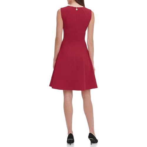 Image of Tommy Hilfiger Women's Sleeveless Jewel Neck Crepe Knee Length A-Line Dress