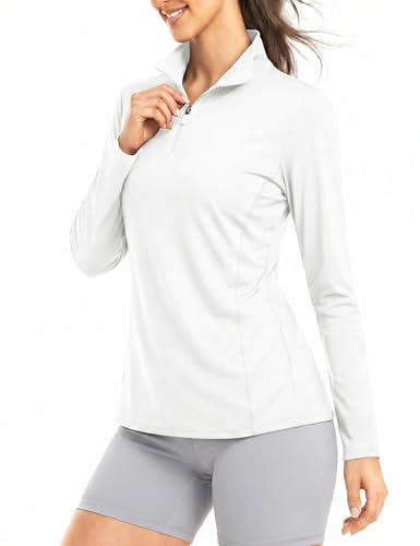 Boladeci Long Sleeve Golf Shirts for Women Sun Shirts Long Sleeve Uv Protection Swim Half Zip Workout Tops Cloth White UPF Collar Basic 1/2 Zip Pullover