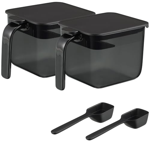 Marna R305BK Wide Black Condiment Pot with Spoon (2 Pieces) - Moisture Proof Good Lock Container