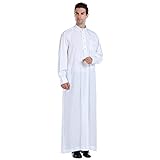 BooW Men Long Sleeve Muslim Thobe Islamic Ramadan Jubbah Middle East Saudi Arab Long Kaftan Robe (20907-White, L)