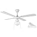 Suinga Ventilatore da soffitto con luce 50 W, diametro 105 cm, 4 pale reversibili e 3 velocità, colore: bianco