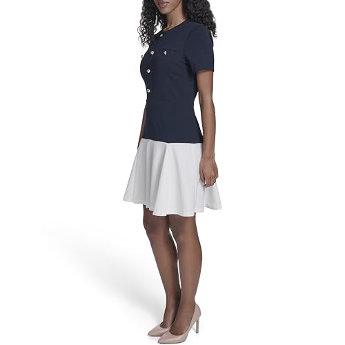 Image of Tommy Hilfiger Women's Short Sleeve Button Front Sparkle Boucle Knit Fit and Flare Mini Dress