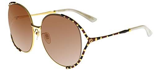 Gucci gg0595s金、青、赤/茶色は64/17/135の女性のサングラスを影