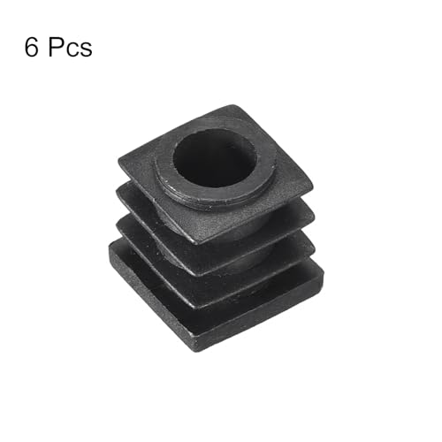 Image of uxcell 6Pcs Inserts for Square Tubes with M6-1.0mm Thread, for 0.63 inchx0.63 inch OD Square Tube, Black Plastic Plug Caster Insert Chair End Caps Furniture