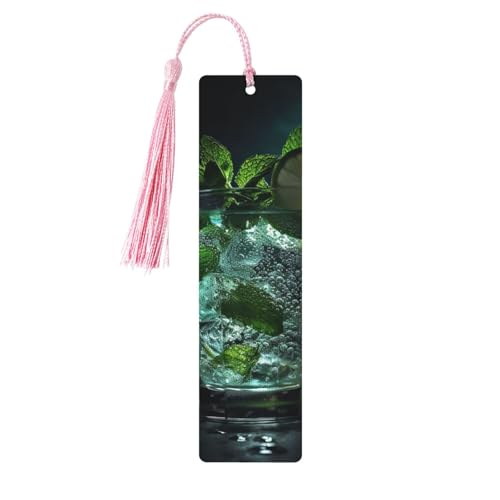 しおり 木製 しおり 穴とタッセル付き 木製タグ モヒート カクテル 木製 クラフト しおり ヴィンテージ しおり オーナメント 木製ブックマーク 女性用 男性 本好きの方 ギフト ピンク