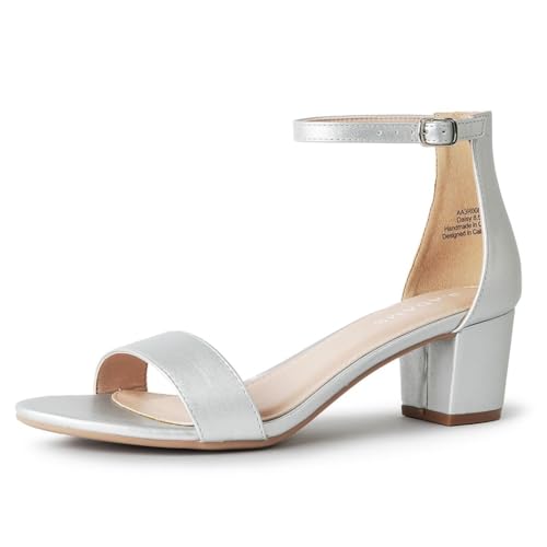 Image of J. Adams Daisy Heeled Sandals - Ankle Strap Low Block, Open Toe Dress Pumps, Chunky Heels - Dressy Shoes for Women - Bridal, Wedding, Summer Sandals