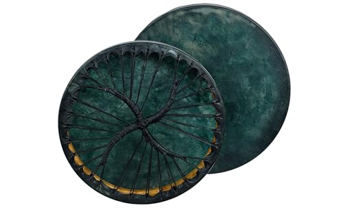 ARAW American Shamanic Native Drum Bison Natural Hide, Mulberry Wood Frame, Marble Green Color...