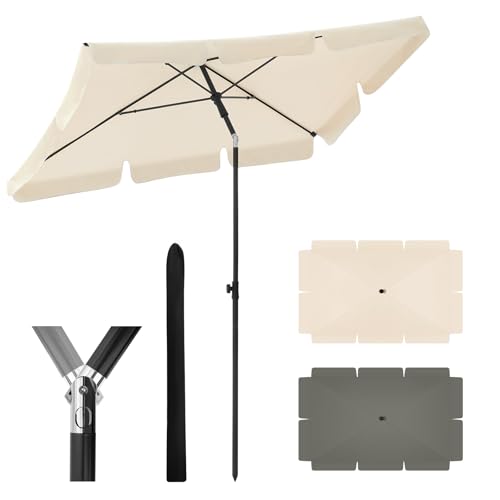 WOLTU Ombrellone da Spiaggia/Giardino con Funzione di Inclinazione, Ombrellone da Esterno, Altezza Regolabile, Protezione UV per Terrazza, Piscina, 2x1,2m, Beige