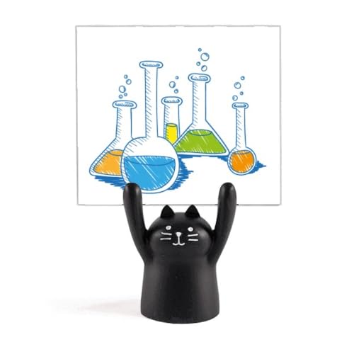 試験管の液体の化学パターン カートゥーン黒猫スタンド型メモホルダー装飾