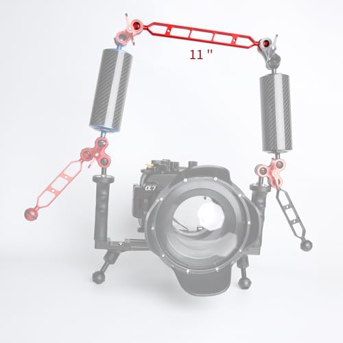 Image of Red 11 inch Double Ball Aluminum Alloy Extension Arm, 1 inch Ball Head Connector Underwater Arm for Strobe /Video Light /Diving Camera Tray, Waterproof and Rustproof (2pack)