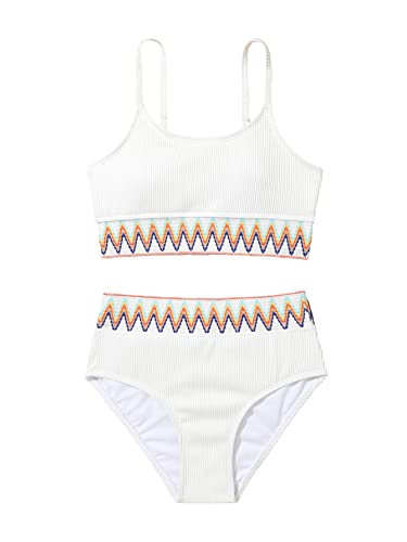 SHENHE Girl's 2 Piece Swimsuit High Waisted Spagehtti Strap Chevron Tape Bathing Suit - Main Image