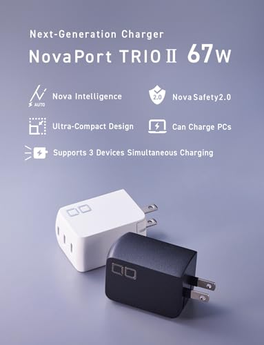 Image of CIO 65W USB-C Charger Block, Compact 3-Port GaN Charger for Laptop /Phone /Tablet, Fast Charging USB-C Wall, Multi-Device, Travel, Max 67W Adapter, NovaPort Trio II 67W3C (Black)