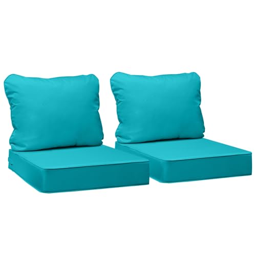 Image of AAAAAcessories Outdoor Deep Seat Cushions, Waterproof, Fade-Resistant Patio Furniture Replacement Cushions, Set of 2, 24 inch x 24 inch x 5 inch, Turquoise Blue