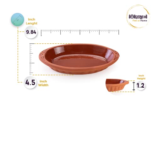 Luksyol Terracotta Oval Oven Tray (Wh) With Handles, Pan For Mexican Indian Korean Dishes, Handmade Cookware, Glazed Clay Pot For Oven, Clay Pot For Cooking, Clay Pan For Cooking, Brown Oven Pot Set 2 Pcs #TOP2