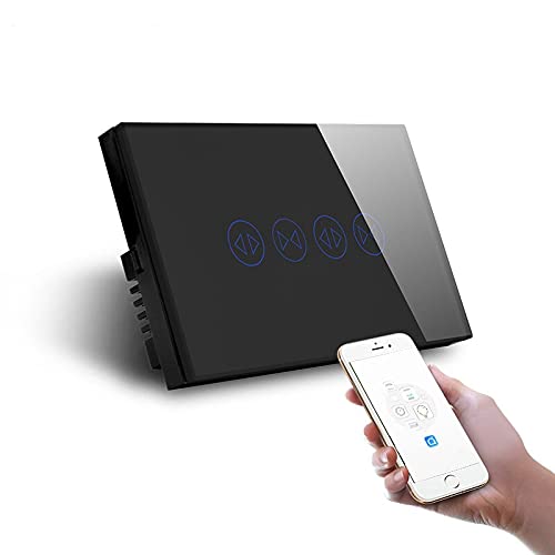 Interruptor Persianas Wifi Inteligente WIFI Interruptor de doble cortina para obturador, panel de interruptores de vidrio de pantalla táctil Interruptor De Cortina ( Color : Black Curtain Switch )