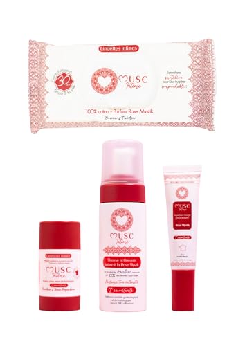 MUSC INTIME La Marque Officielle - L'Intime Rituel Musqué - Mousse Intime &amp; Parfum Intime &amp; Déodorants &amp; Lingettes - Rose Mystik - L'Envoûtante - 4 Étapes Fraîcheur - 150ml &amp; 30ml &amp; 50g &amp; 30 unités