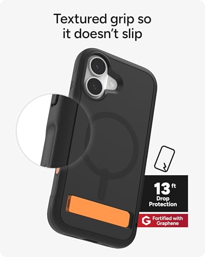 Image of ZAGG Sedona Snap Case with Kickstand for iPhone 17 - Flood Black, Drop Protection (13ft /4m), Multi-Layer Protection, with Camera Button, MagSafe Phone Case with Impact-Absorbing Bumpers