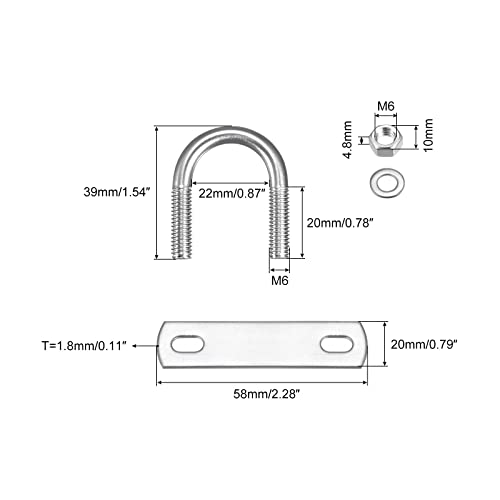 Image of uxcell Round U-Bolts, 22mm(0.87 inch) Inner Width 39mm Length M6 304 Stainless Steel U Clamp Bolt with Nuts Washers and Plates, for Boat Trailer