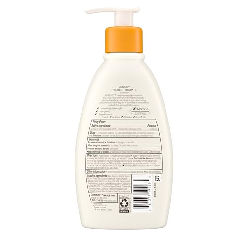 Image of Aveeno Protect + Hydrate Sunscreen Moisturizing Lotion with Prebiotic Oat,Broad Spectrum SPF60,Paraben,& Oil Free,Weightless,Water & Sweat Resistant (80-min) for Sensitive Skin,12 Fl Oz,(Pack of 2)