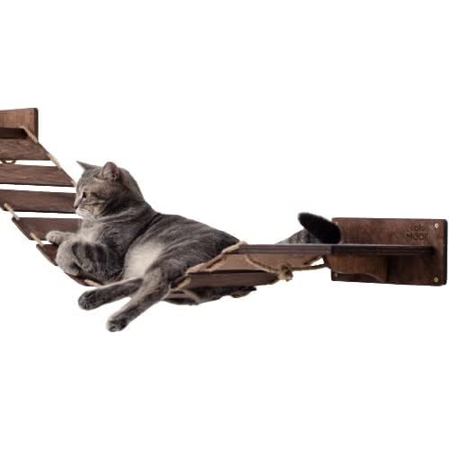 Wood Cat Bridge Cat Steps Cat Bed Wall Cat Toy Rustic Cat Tree Wall Decor Cat Lover Gift New Home Gift Cat Furniture Wall (Dark Walnut, Bridge & 3 Steps)