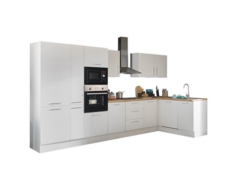 Turin LBM Eckküche 370 x 211 x 60 cm, weiß - Ohne Küchengeräte - Moderne, geräumige Küche in Artisan-Eiche Optik mit viel Stauraum
